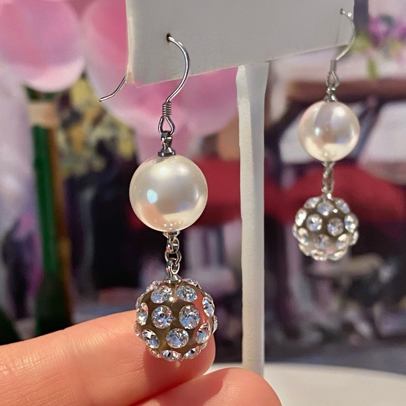 Pearl Crystal Drop Dangle Earrings for Wedding - Picture 6 of 14